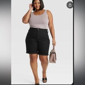 Ava and Viv Women's Black Denim Bermuda Shorts With Frayed Hem Size 16 N…